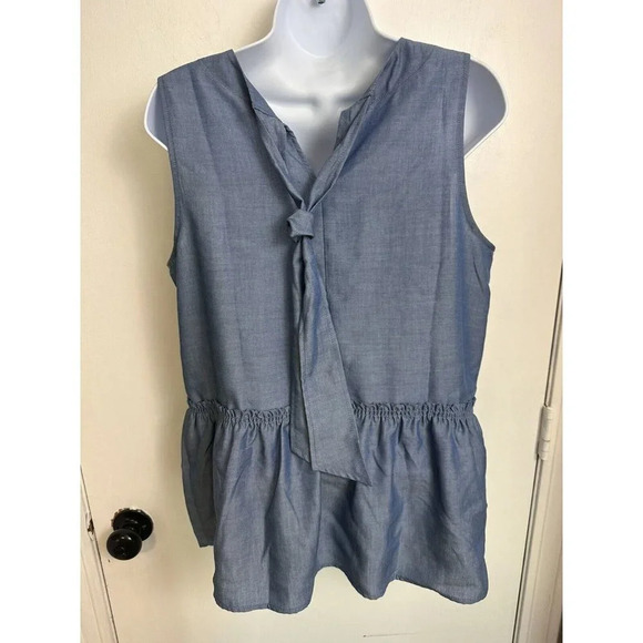 Ann Taylor New Petite Chambray Tie Back Peplum Shell Size Small #0863 - Picture 4 of 11